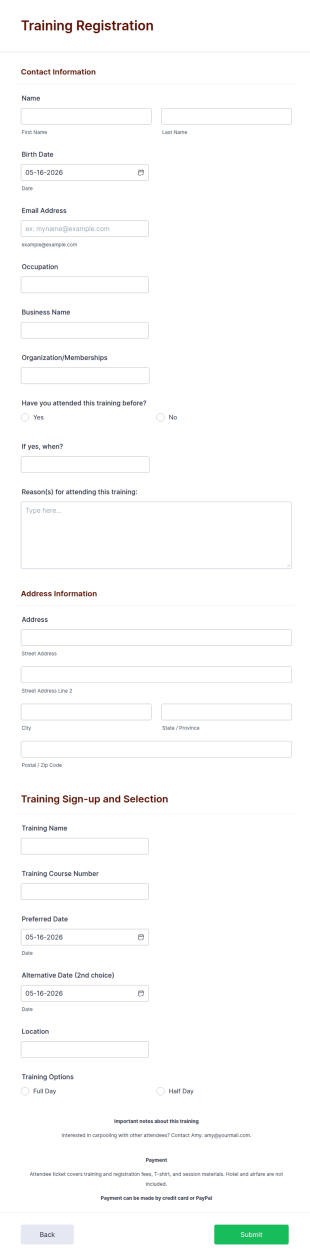 Training Registration Form Template