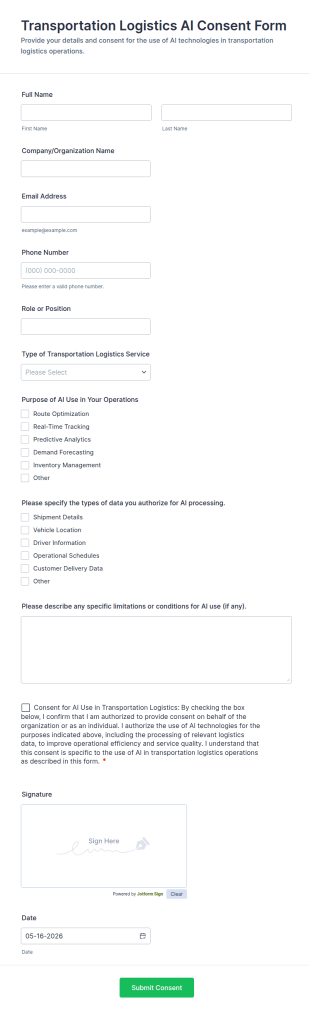Transportation Logistics AI Consent Form Template