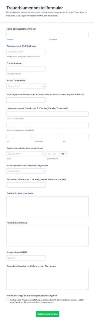 Trauergesteck Bestellformular
