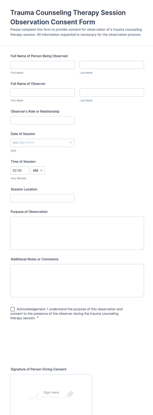 Trauma Counseling Therapy Session Observation Consent Form Template