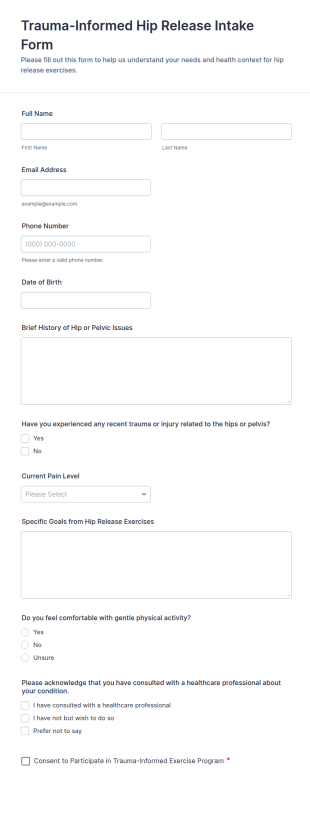Trauma Informed Hip Release Intake Form Template