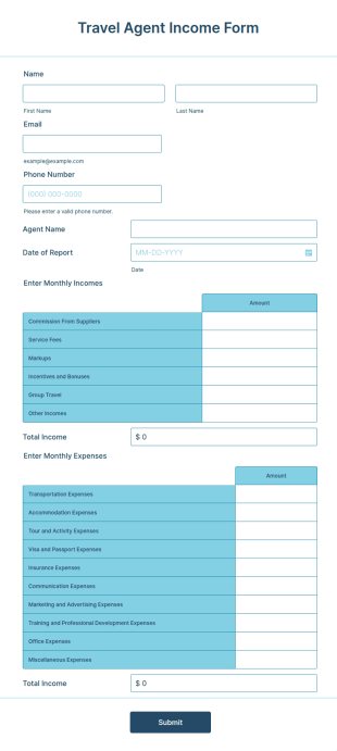 Travel Agent Income Form Template