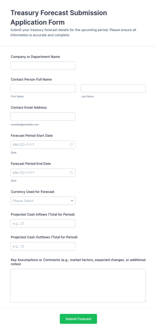 Treasury Forecast Submission Application Form Template