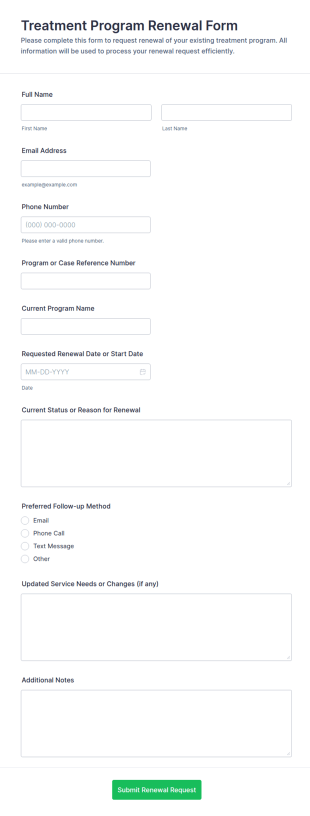 Treatment Program Renewal Form Template