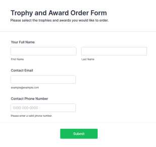 Trophy And Award Order Form Template