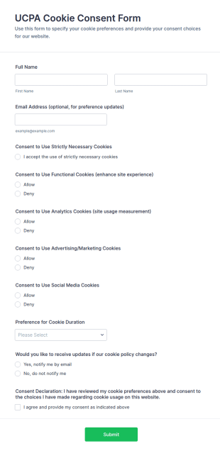 UCPA Cookie Consent Form Template