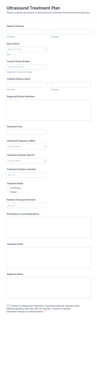 Ultrasound Treatment Plan Form Template