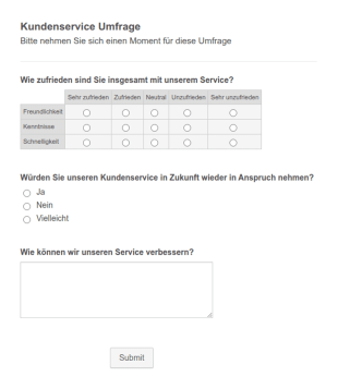 Umfrage &uuml;ber Kundenzufriedenheit