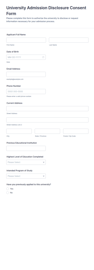University Admission Disclosure Consent Form Template