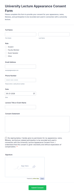 University Lecture Appearance Consent Form Template
