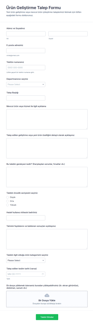 Ürün Geliştirme Talep Form Şablonu