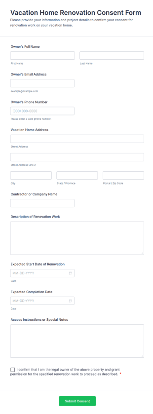 Vacation Home Renovation Consent Form Template