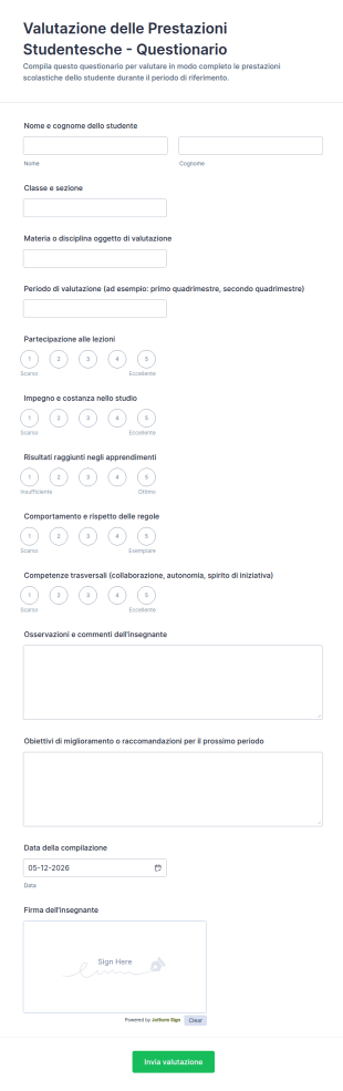 Valutazione Delle Prestazioni Studentesche Questionario