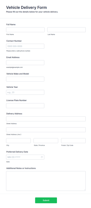Vehicle Delivery Form Template