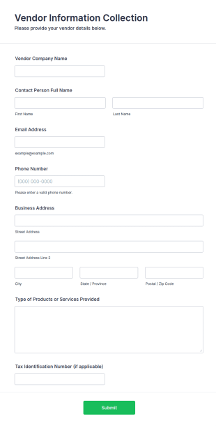 Vendor Information Collection Form Template