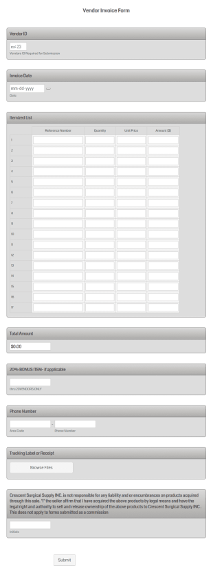 Vendor Invoice Form Template