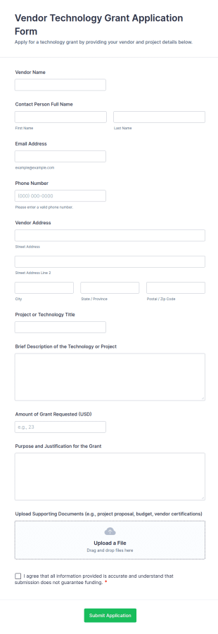 Vendor Technology Grant Application Form Template