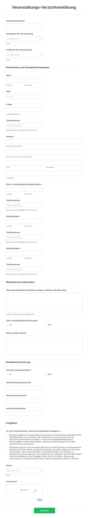 Veranstaltungs Verzichtserklärung