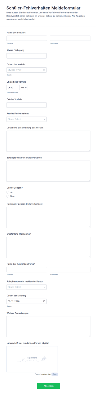 Verhaltensvorfallbericht Für Studierende Formular