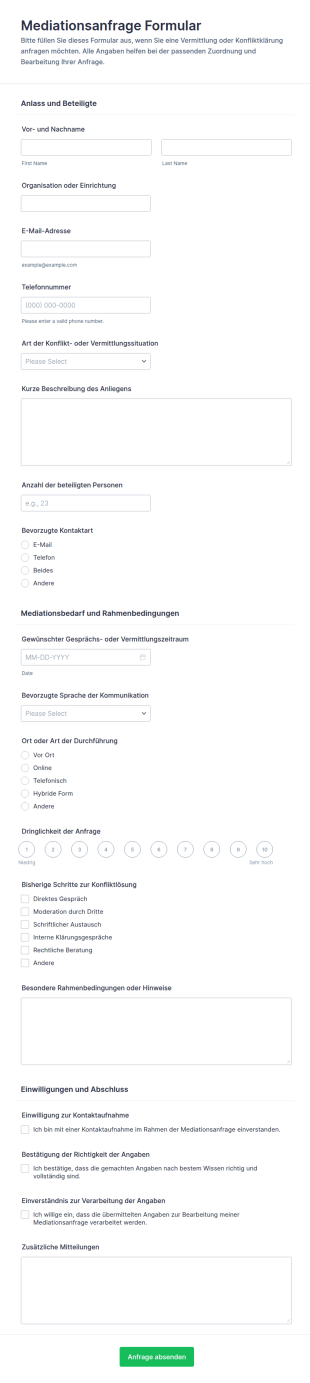 Vermittlungsanfrage Formular