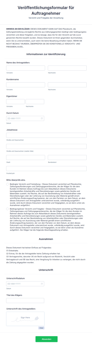 Veröffentlichungsformular Für Auftragnehmer
