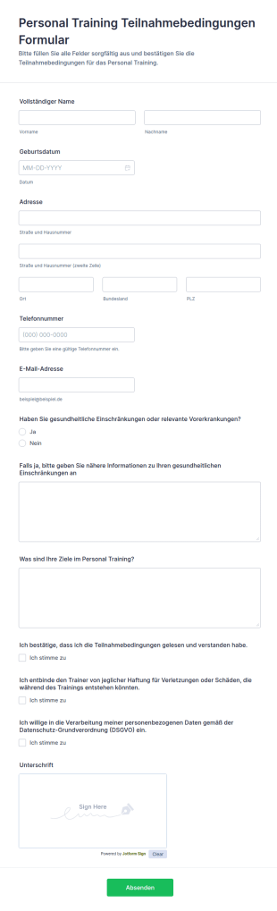 Vertrag Für Personaltraining Allgemeine Geschäftsbedingungen