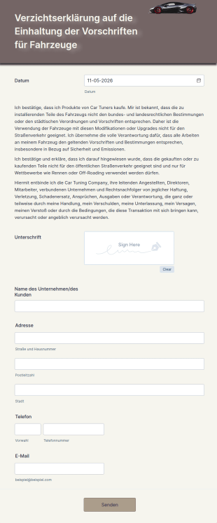 Verzichtserklärung Auf Die Einhaltung Der Vorschriften Für Fahrzeuge