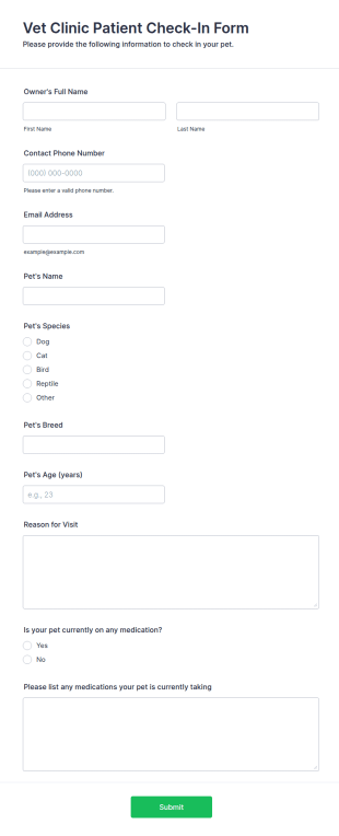 Vet Clinic Patient Check In Form Template