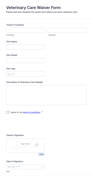 Veterinary Care Waiver Form Template