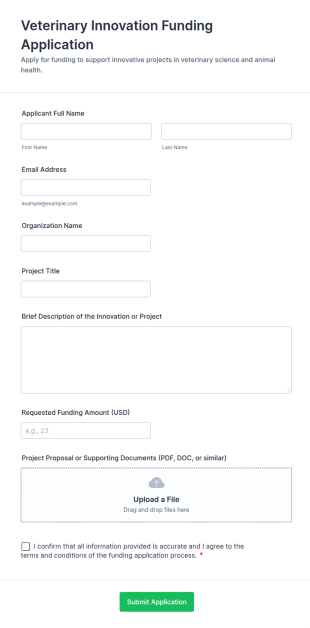 Veterinary Innovation Funding Application Form Template