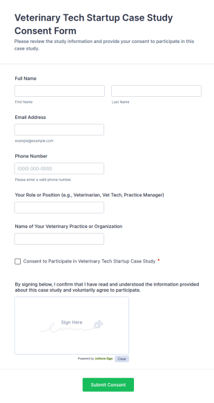Veterinary Tech Startup Case Study Consent Form Template