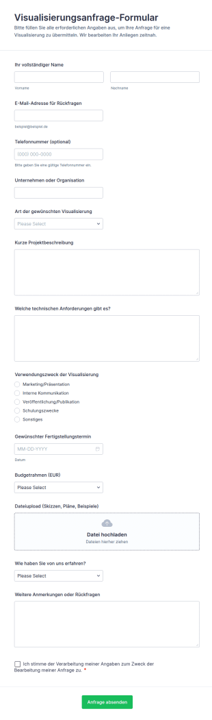 Visualisierungsanfrage Formular