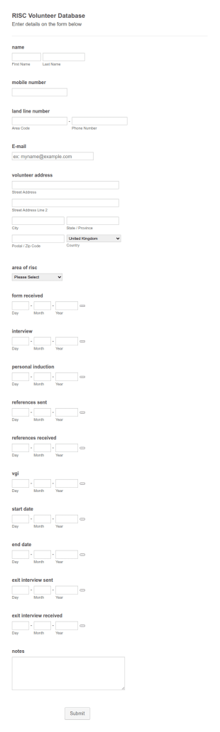 Volunteer Database Form Template