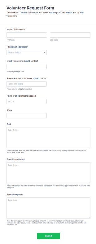 Volunteer Request Form Template