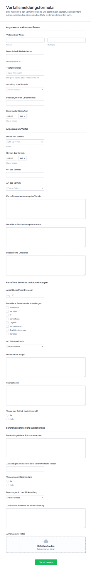 Vorfallmeldung Formular