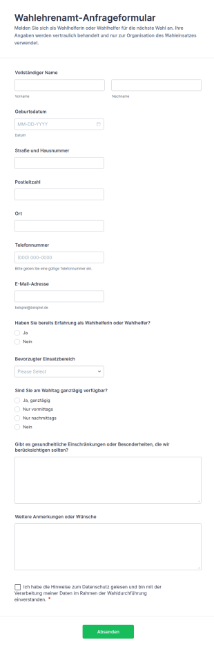 Wahlehrenamt Anfrageformular