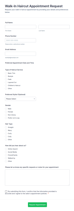 Walk In Haircut Appointment Request Form Template