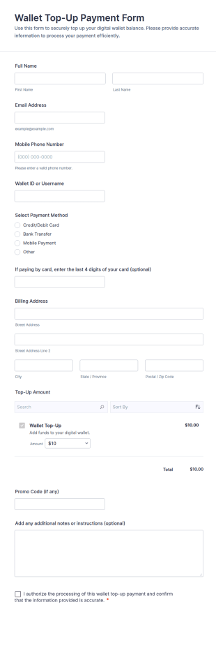 Wallet Top Up Payment Form Template
