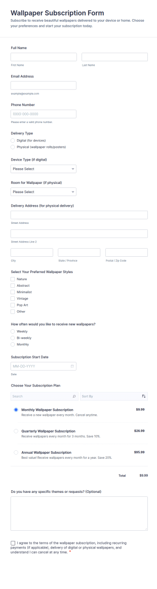 Wallpaper Subscription Form Template