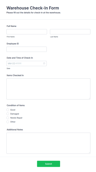 Warehouse Check In Form Template