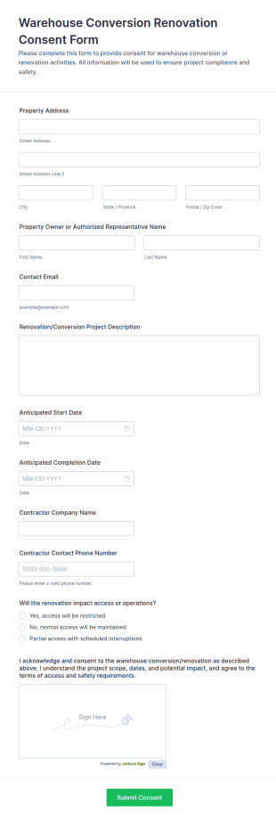 Warehouse Conversion Renovation Consent Form Template