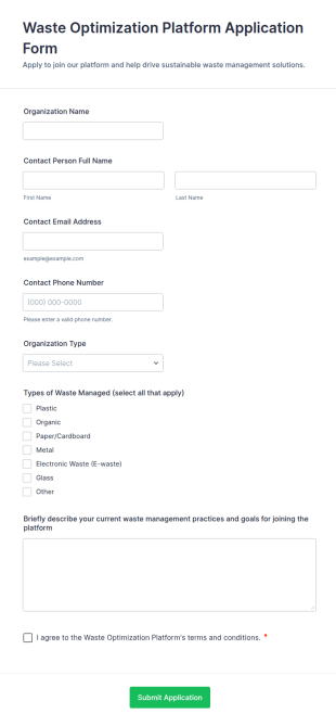 Waste Optimization Platform Application Form Template
