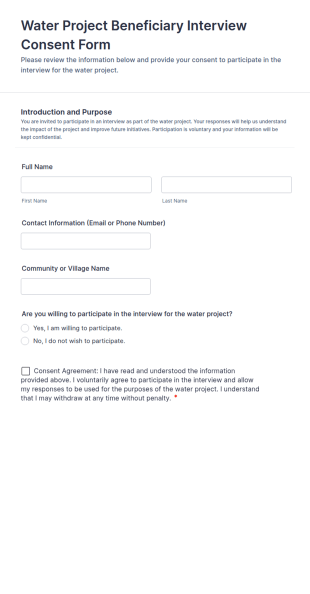Water Project Beneficiary Interview Consent Form Template