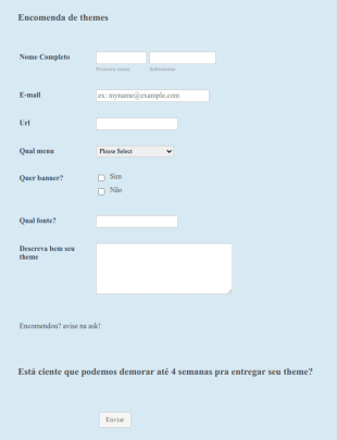 Web Theme Order Form Template