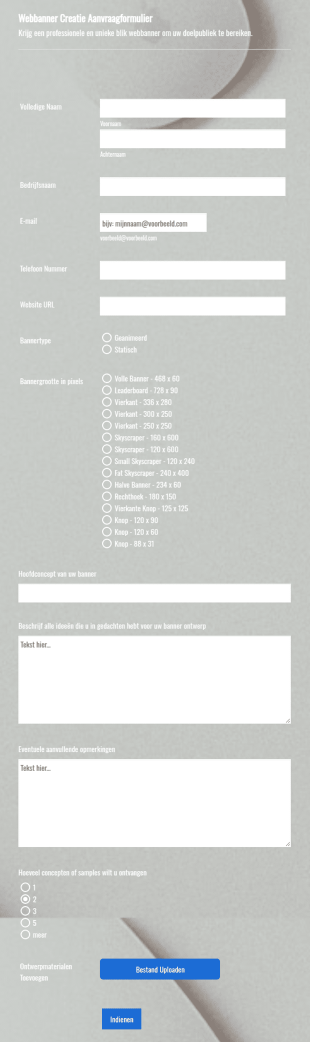 Webbanner Creatie Aanvraagformulier