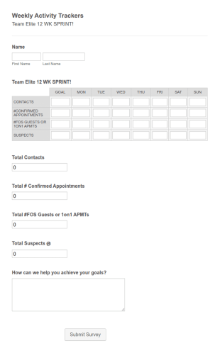 Weekly Activities Tracker Form Template
