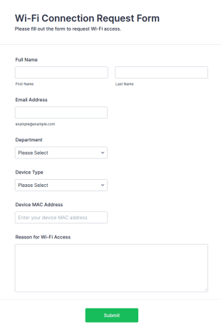 Wi Fi Connection Request Form Template