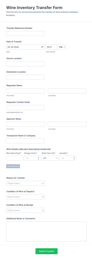 Wine Inventory Transfer Form Template