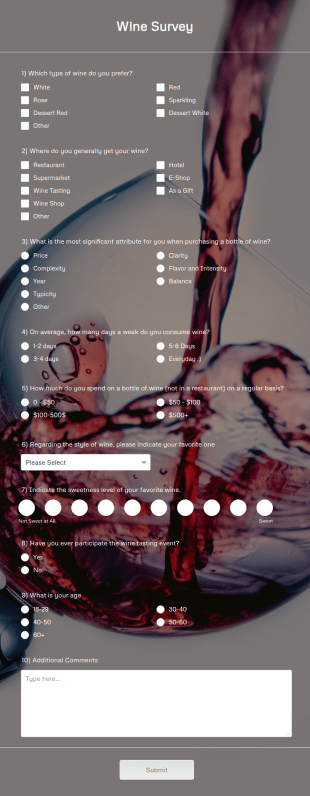 Wine Survey Form Template