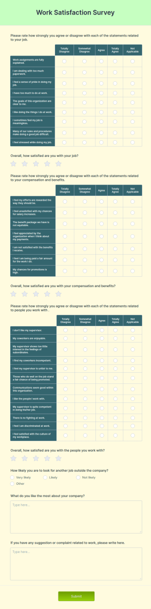 Work Satisfaction Survey Form Template